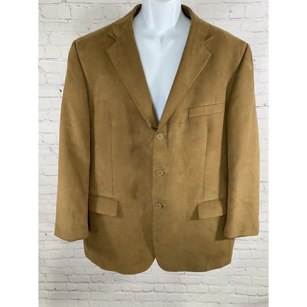 Andrew Fezza Light Brown Faux Suede 3 Button Blazer Jacket Super Soft 48 READ